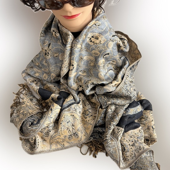 Metallic Pashmina Scarf / Shawl / Wrap | Gold / Bronze / Black | 28"W x 64”L - Picture 4 of 16